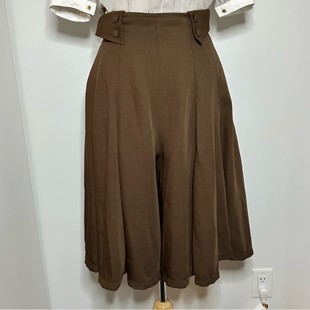 Vintage High-Waist Swing Skirted Trousers in Brown S/M